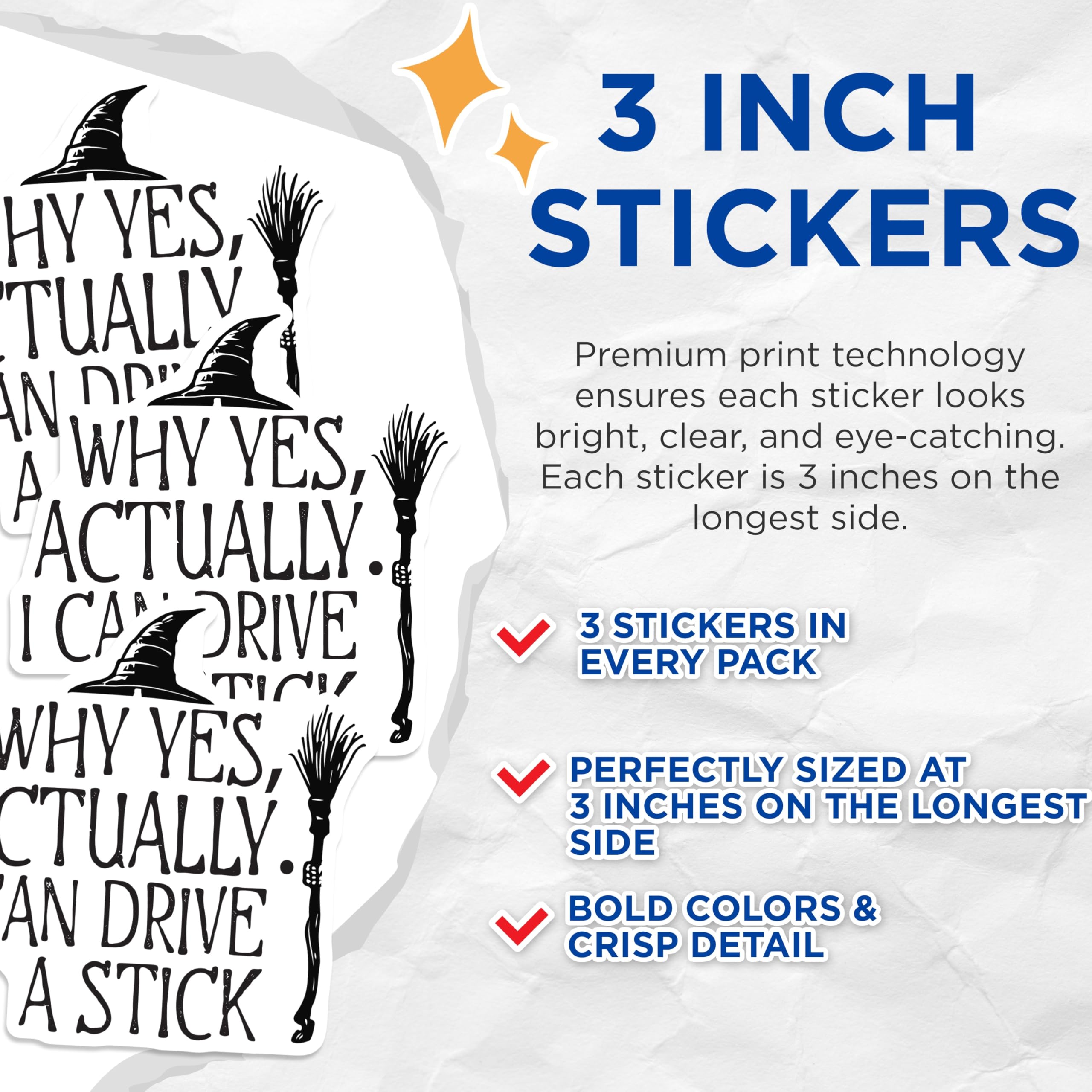 (3 Pack) Drive A Stick Decals - Witch Hat Decal - Halloween Decal - 3 Inches On Longest Side - Easy Peel & Apply - Made in USA - 3MCS4867