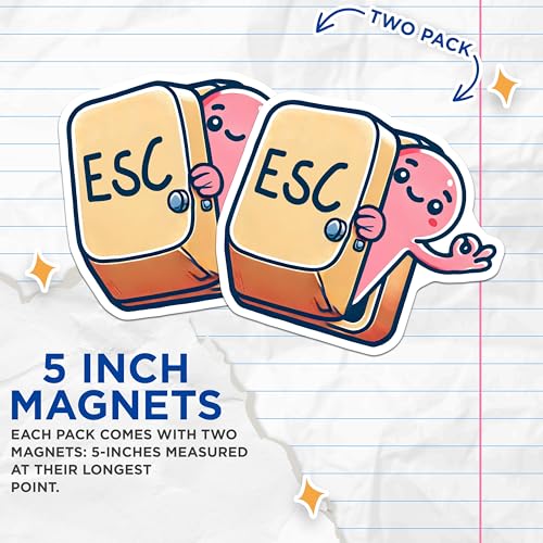 (2 Pack) ESC Key Magnets - Cute Character - Fun Office Decor - Keyboard Art for Computer Enthusiasts - 5" On Longest Side - for Cars, Fridges, Toolboxes - Made in USA - MAG7432