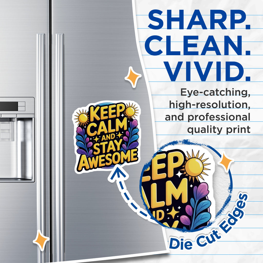 (2 Pack) Keep Calm Magnets - Stay Awesome Quote - Positive Affirmation Decor - Inspirational Fridge Accessory - 5 Inches On Longest Side - Thick Durable Magnet - Made in USA - MAG38756