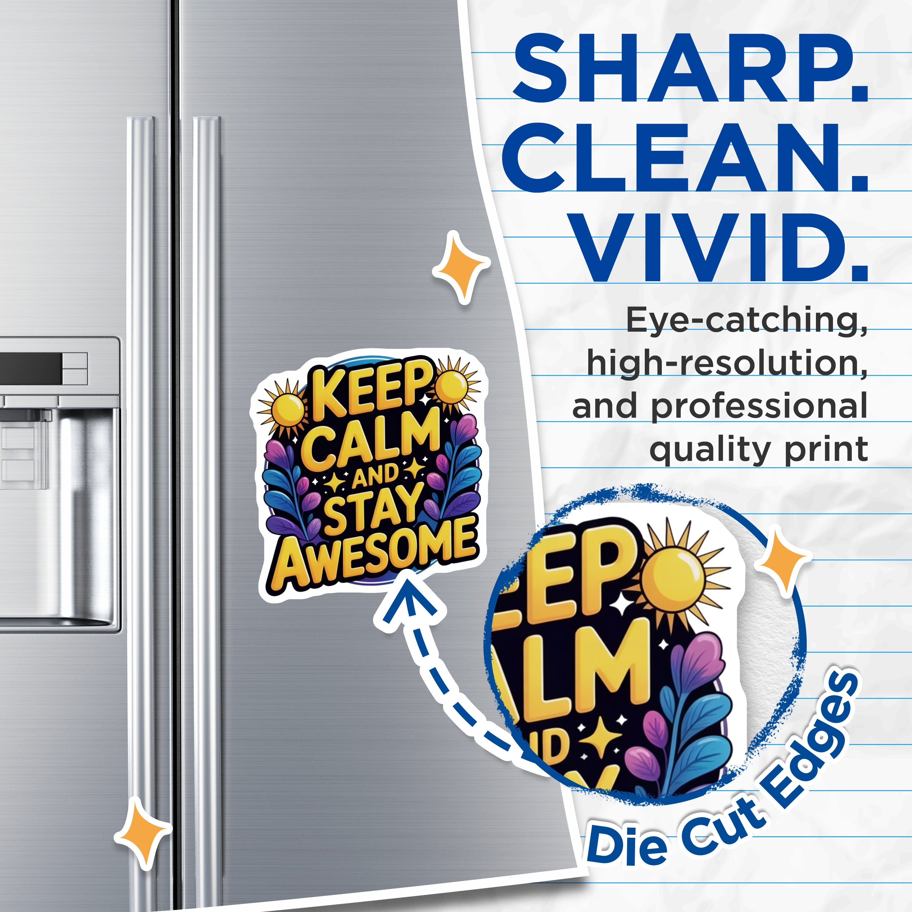 (2 Pack) Keep Calm Magnets - Stay Awesome Quote - Positive Affirmation Decor - Inspirational Fridge Accessory - 5 Inches On Longest Side - Thick Durable Magnet - Made in USA - MAG38756