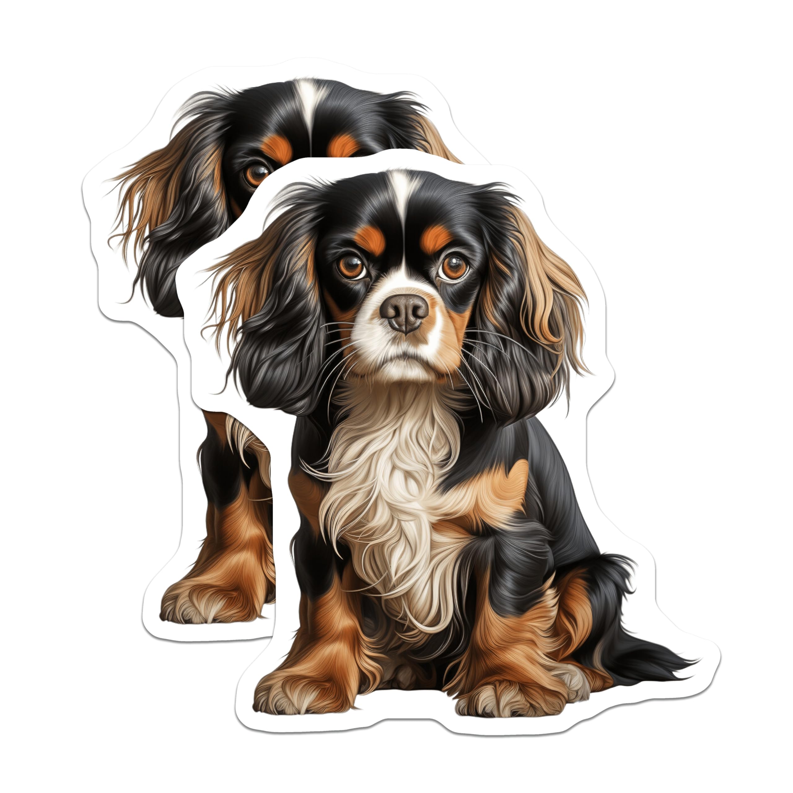 (2 Pack) Cavalier King Charles Spaniel Magnets - Tricolor Dog Lover - Puppy Pet Parent Decor - 5 Inches On Longest Side - Thick Durable Magnet - Made in USA - MAG30118