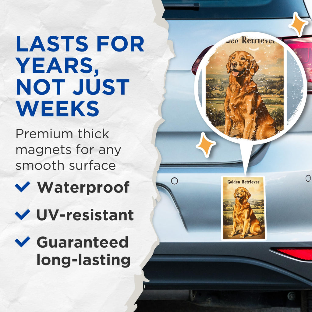 (2 Pack) Golden Retriever Magnets - Dog Breed Art - Pet Lover Home Decor - 5 Inches On Longest Side - Thick Durable Magnet - Made in USA - MAG21673