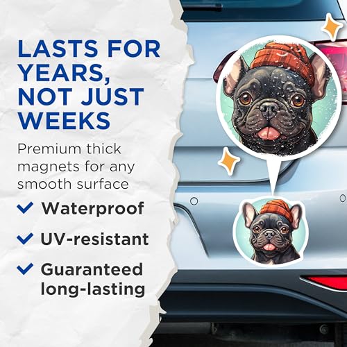 (2 Pack) French Bulldog Magnets - Frenchie Car Magnet - Cute Dog Magnet for Fridge and Locker - 5" On Longest Side - for Cars, Fridges, Toolboxes - Made in USA - MAG3937