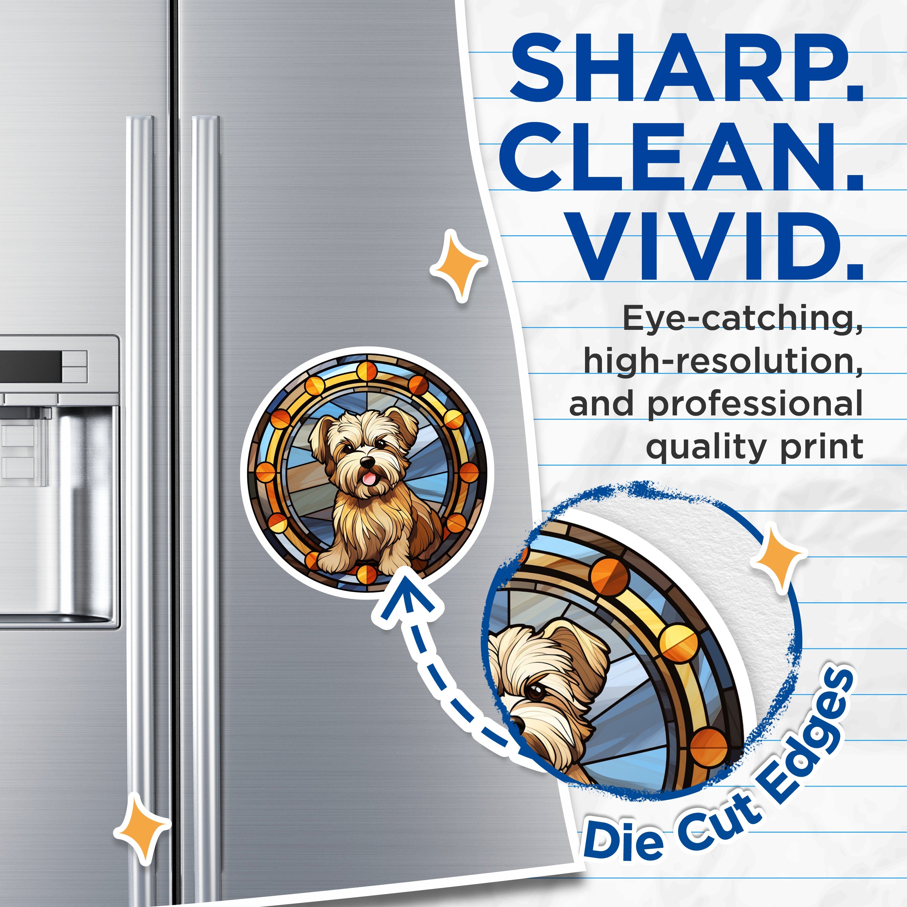 (2 Pack) Stained Glass Yorkshire Terrier Magnets - Adorable Dog Art - Pet Lover Fridge Decor - 5 Inches On Longest Side - Thick Durable Magnet - Made in USA - MAG39692