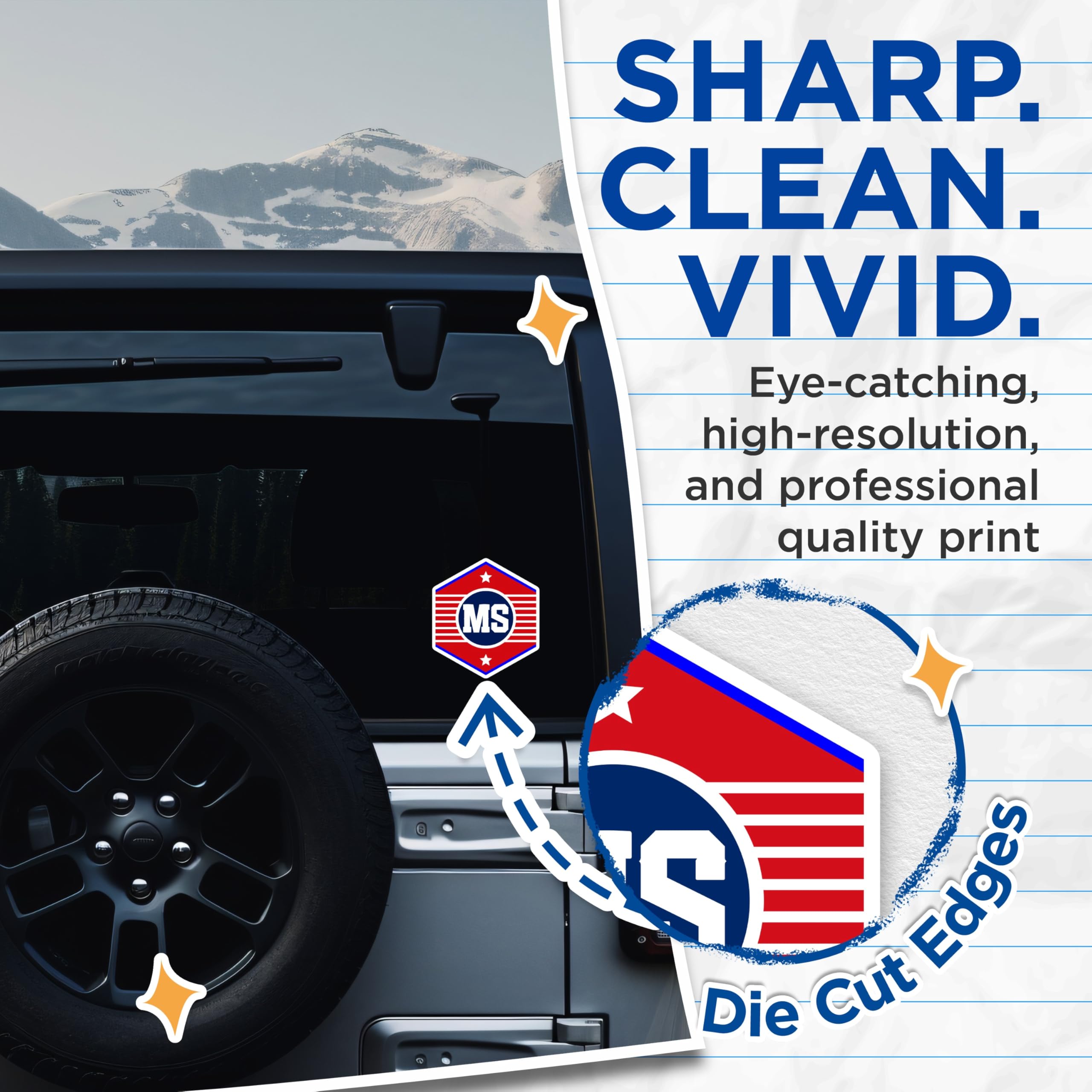 (2 Pack) MS Initial Stickers - Letter Logo Stickers - Red Blue White Sticker - 5" On Longest Side - Sticks to Smooth Flat Surfaces - Made in USA - BMCS17431