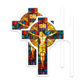 (2 Pack) Stained Glass Jesus Magnets - Celtic Cross Christian Art - Religious Decor Kitchen Refrigerator Devotional - 5 Inches On Longest Side - Thick Durable Magnet - Made in USA - MAG36857