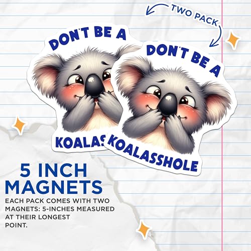 (2 Pack) Funny Koala DÃƒÂ©cor Magnet - Cute Animal Expression - Laughing Koala Decorations - 5" On Longest Side - Sticks to Smooth Flat Surfaces - Made in USA - MAG9431