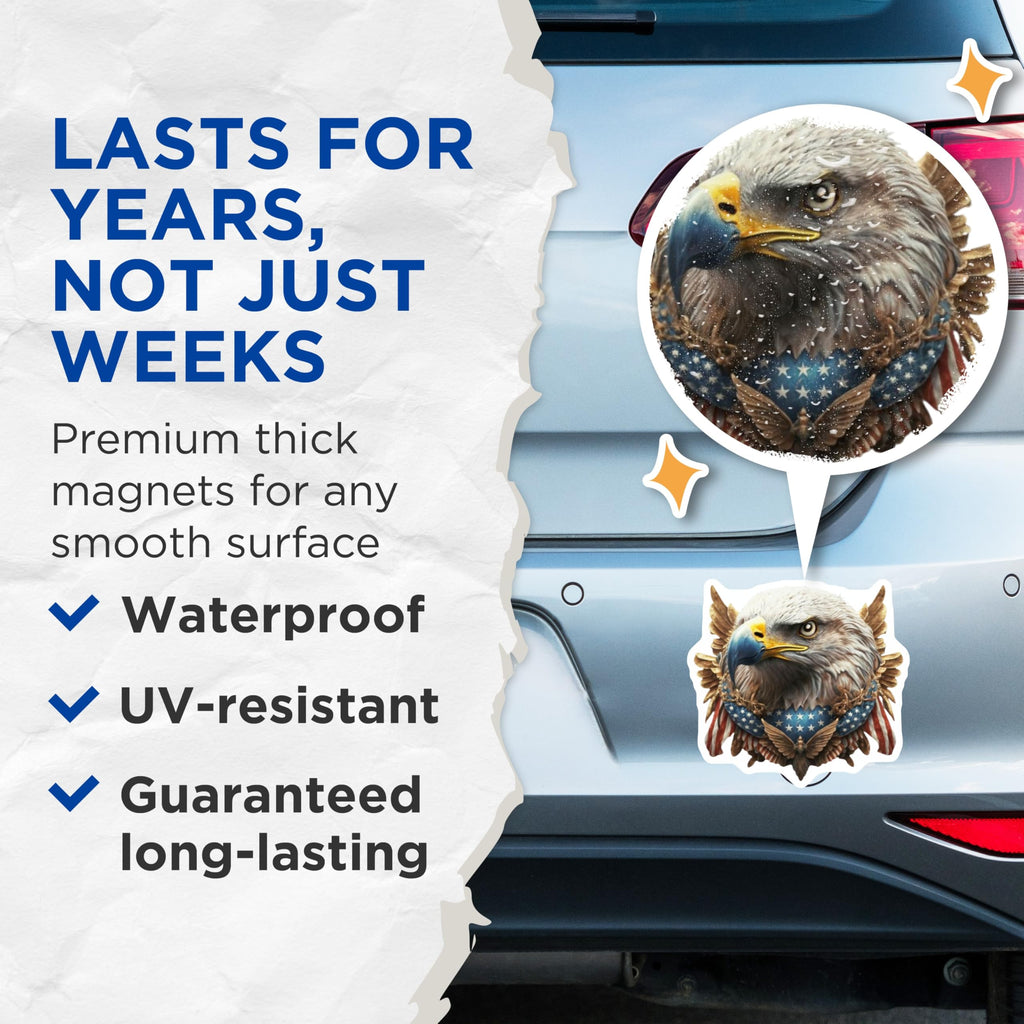 (2 Pack) American Eagle Magnets - Patriotic USA Design - Freedom Bird Emblem - 5 Inches On Longest Side - Thick Durable Magnet - Made in USA - MAG22761