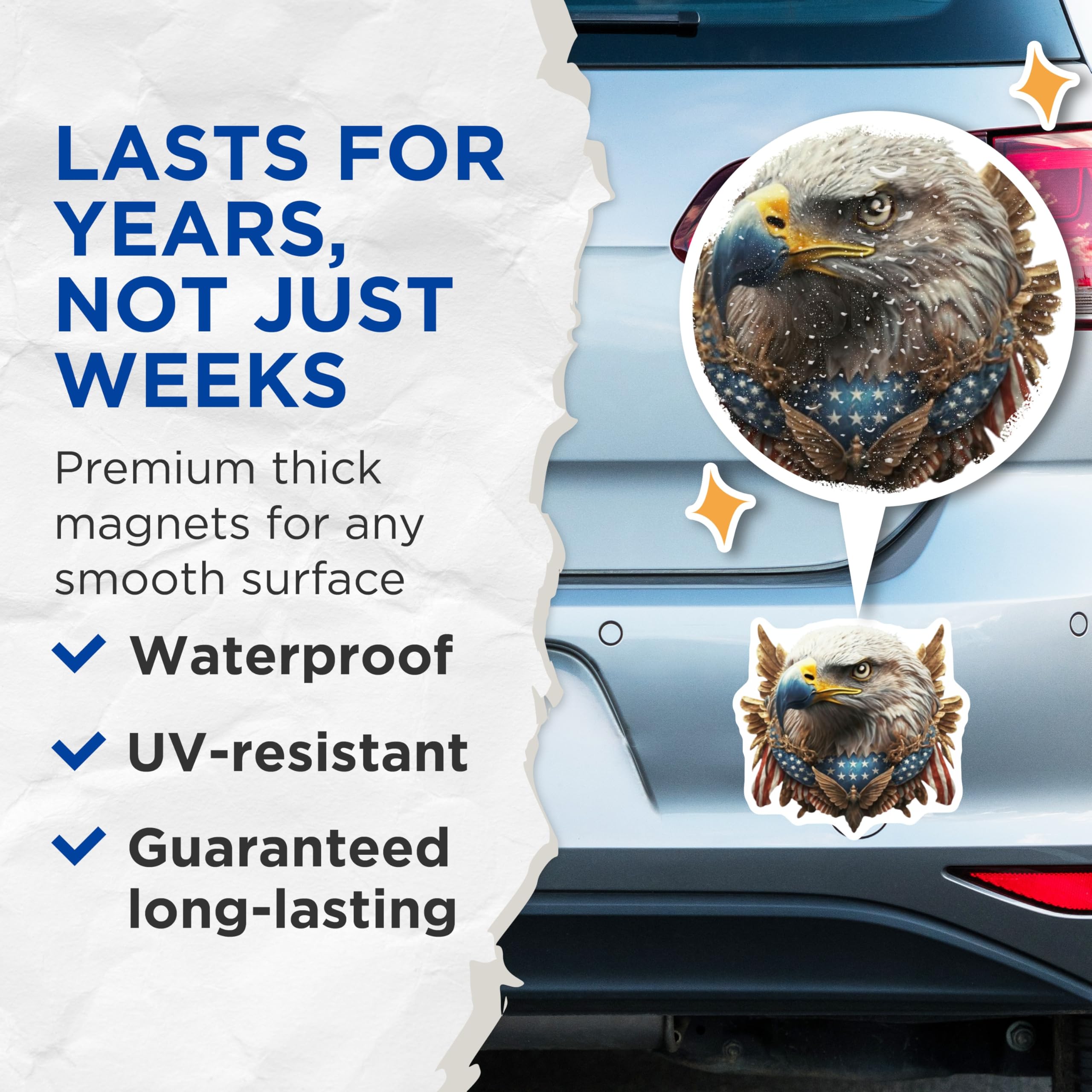 (2 Pack) American Eagle Magnets - Patriotic USA Design - Freedom Bird Emblem - 5 Inches On Longest Side - Thick Durable Magnet - Made in USA - MAG22761