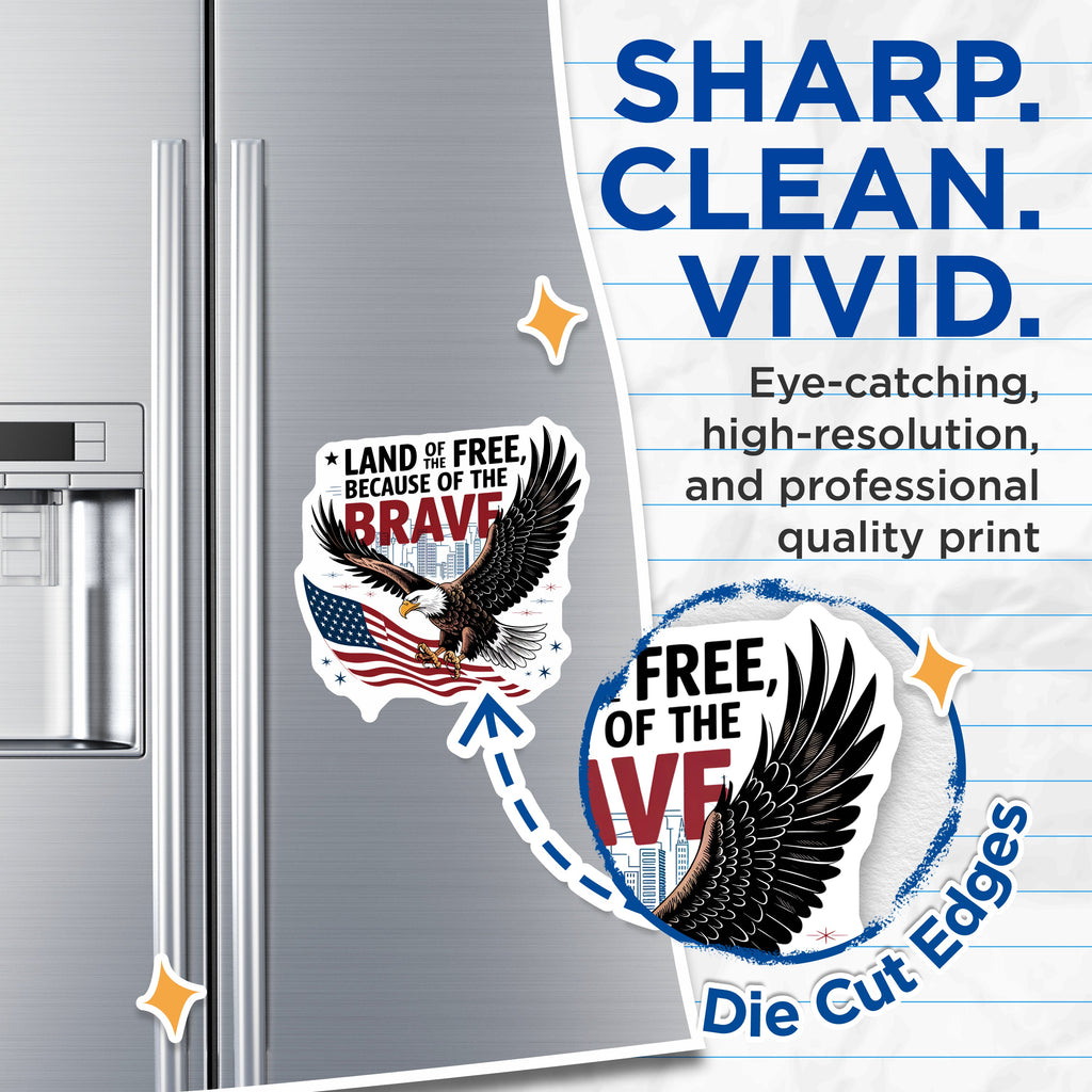 (2 Pack) Patriotic American Eagle Magnets - Land of the Free Brave USA Flag Fridge Magnets - Military Pride Decor for Veterans - 5" - Durable Magnet - Made in USA - MAG37414