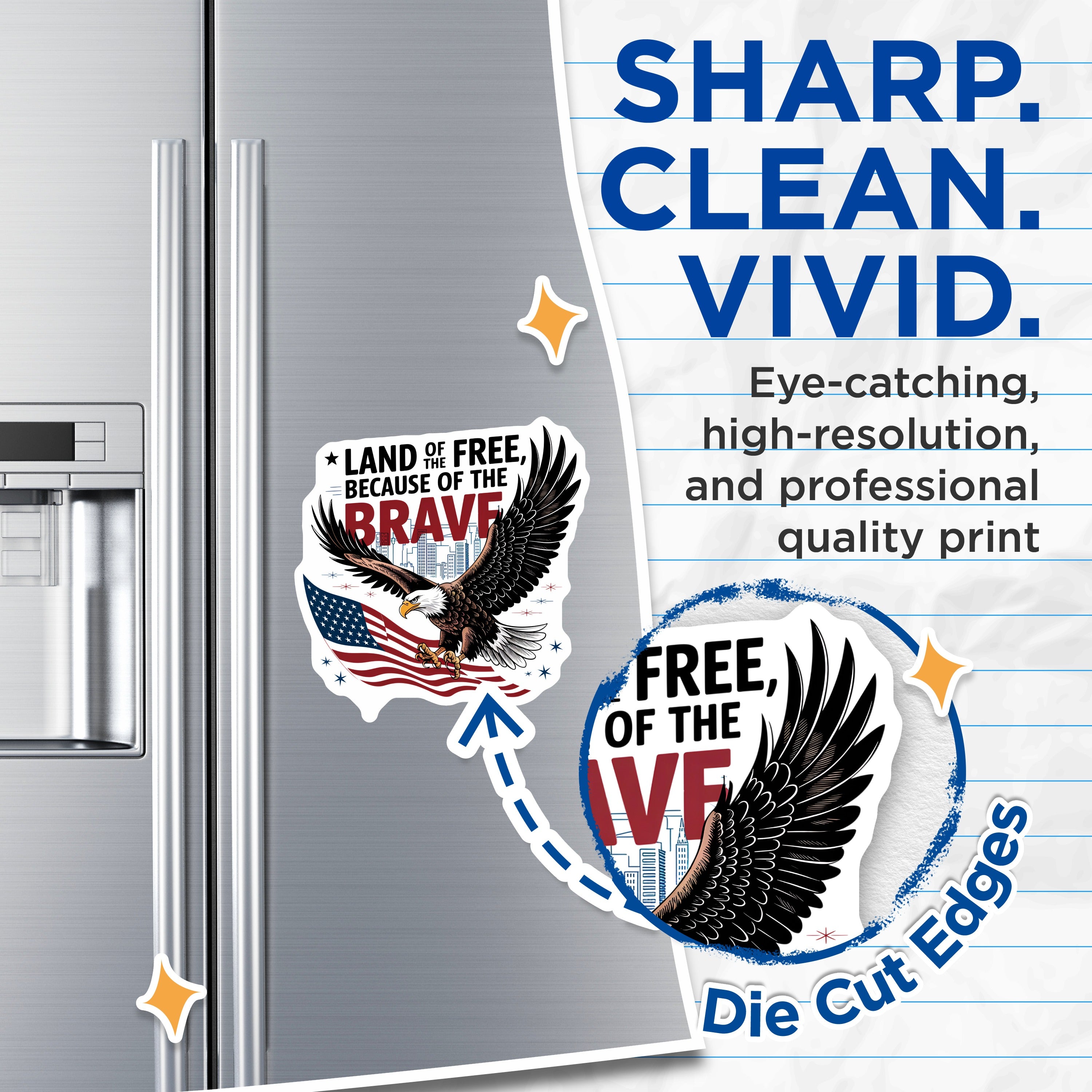 (2 Pack) Patriotic American Eagle Magnets - Land of the Free Brave USA Flag Fridge Magnets - Military Pride Decor for Veterans - 5" - Durable Magnet - Made in USA - MAG37414