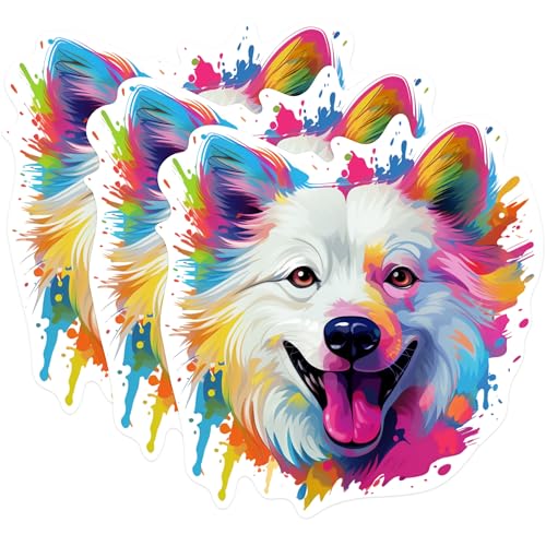 (3 Pack) Colorful Dog Decals - Laptop Decal - Cute Animal Decals - 3 Inches On Longest Side - Easy Peel & Apply - Made in USA - 3MCS0626