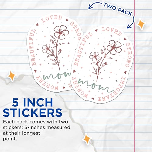 (2 Pack) Mom Encouragement Stickers - Motivational Floral Decals - Inspirational Quotes for Mom - 5" On Longest Side - Sticks to Smooth Flat Surfaces - Made in USA - BMCS6858