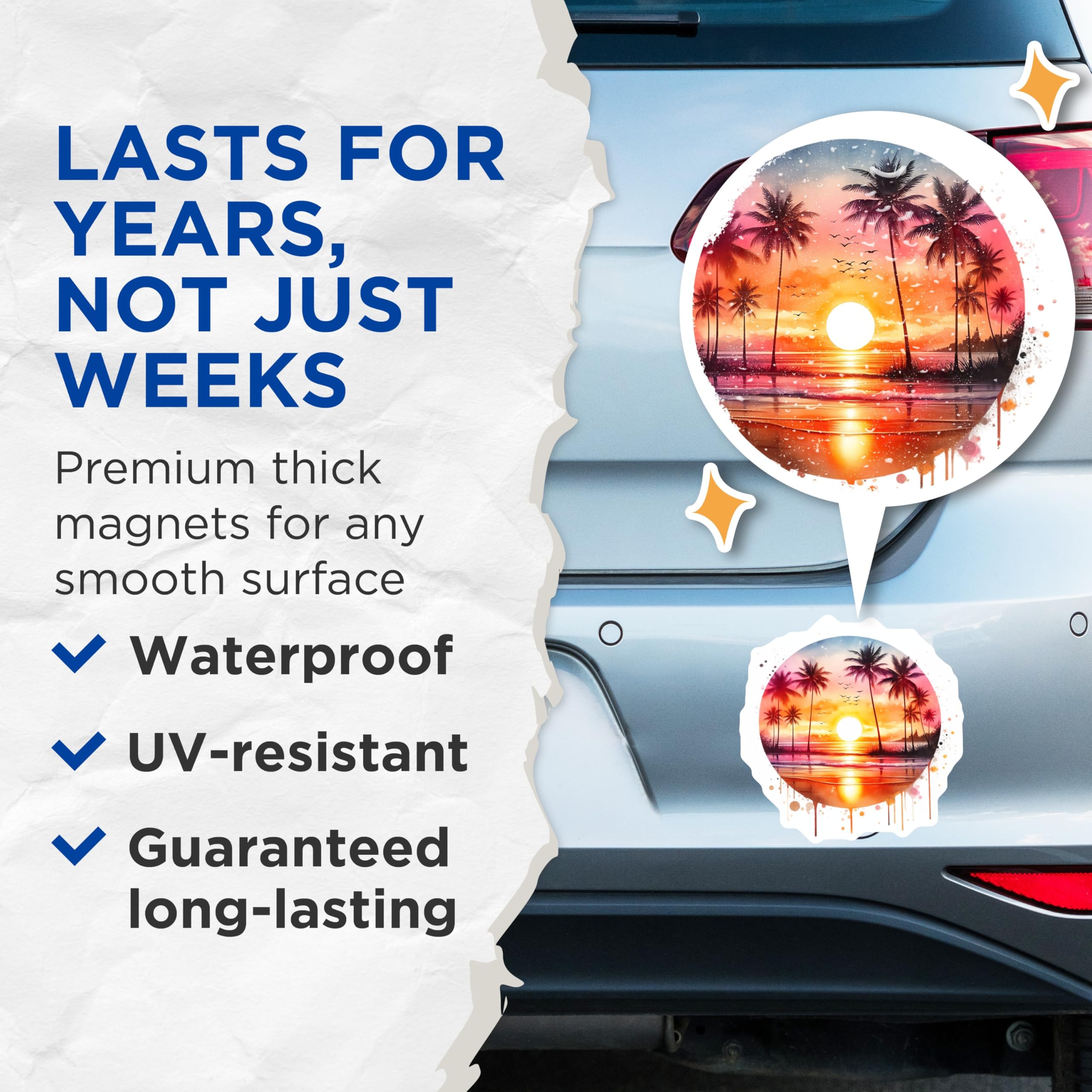 (2 Pack) Sunset Beach Magnets - Palm Tree Scene Fridge Magnets - Ocean View Home Decor - 5" On Longest Side - Premium Magnet - for Cars, Refrigerators, Toolboxes, Lockers - Made in USA - MAG15710