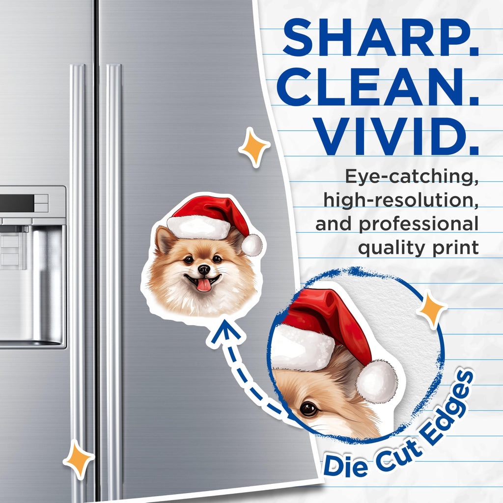(2 Pack) Pomeranian Christmas Magnets - Santa Hat Dog - Holiday Pet Decor - 5 Inches On Longest Side - Thick Durable Magnet - Made in USA - MAG25644
