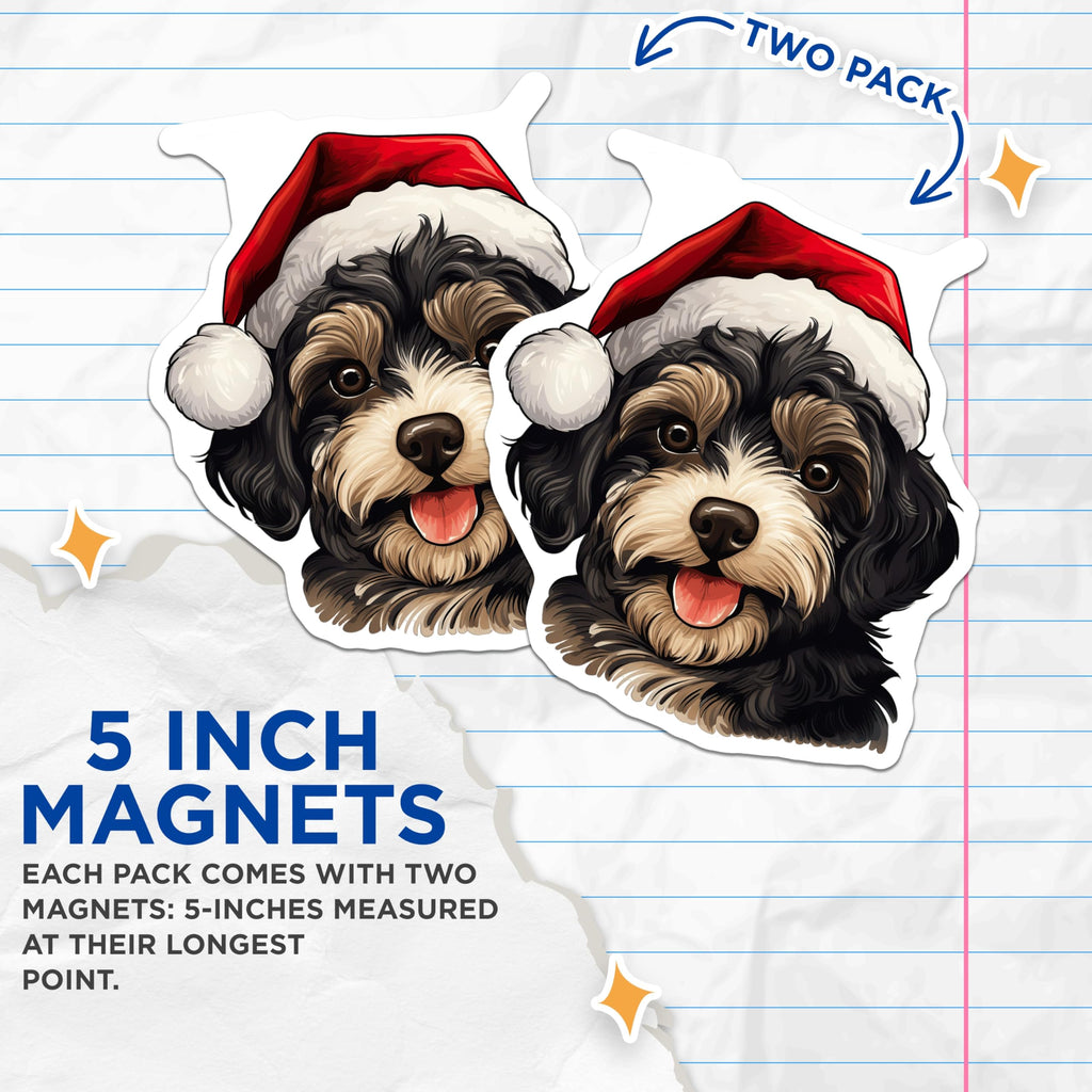 (2 Pack) Christmas Dog Magnets - Santa Doodle Puppy Magnet - Festive Pet Decor for Dog Lovers - 5 Inches On Longest Side - Thick Durable Magnet - Made in USA - MAG29077