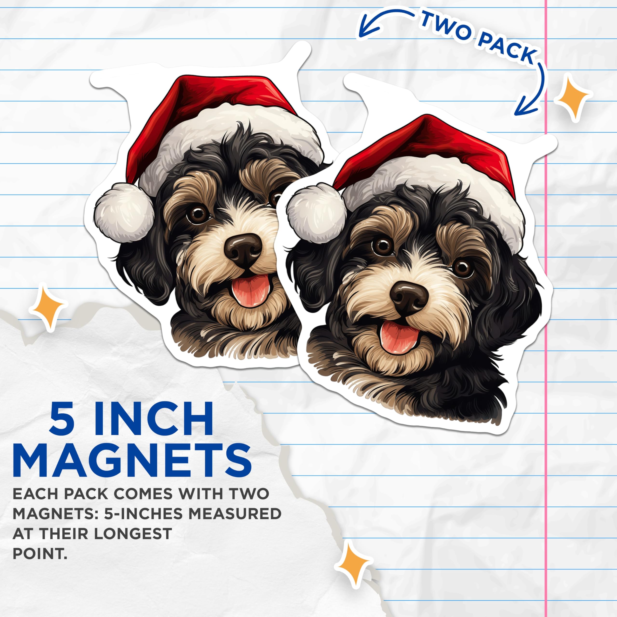 (2 Pack) Christmas Dog Magnets - Santa Doodle Puppy Magnet - Festive Pet Decor for Dog Lovers - 5 Inches On Longest Side - Thick Durable Magnet - Made in USA - MAG29077