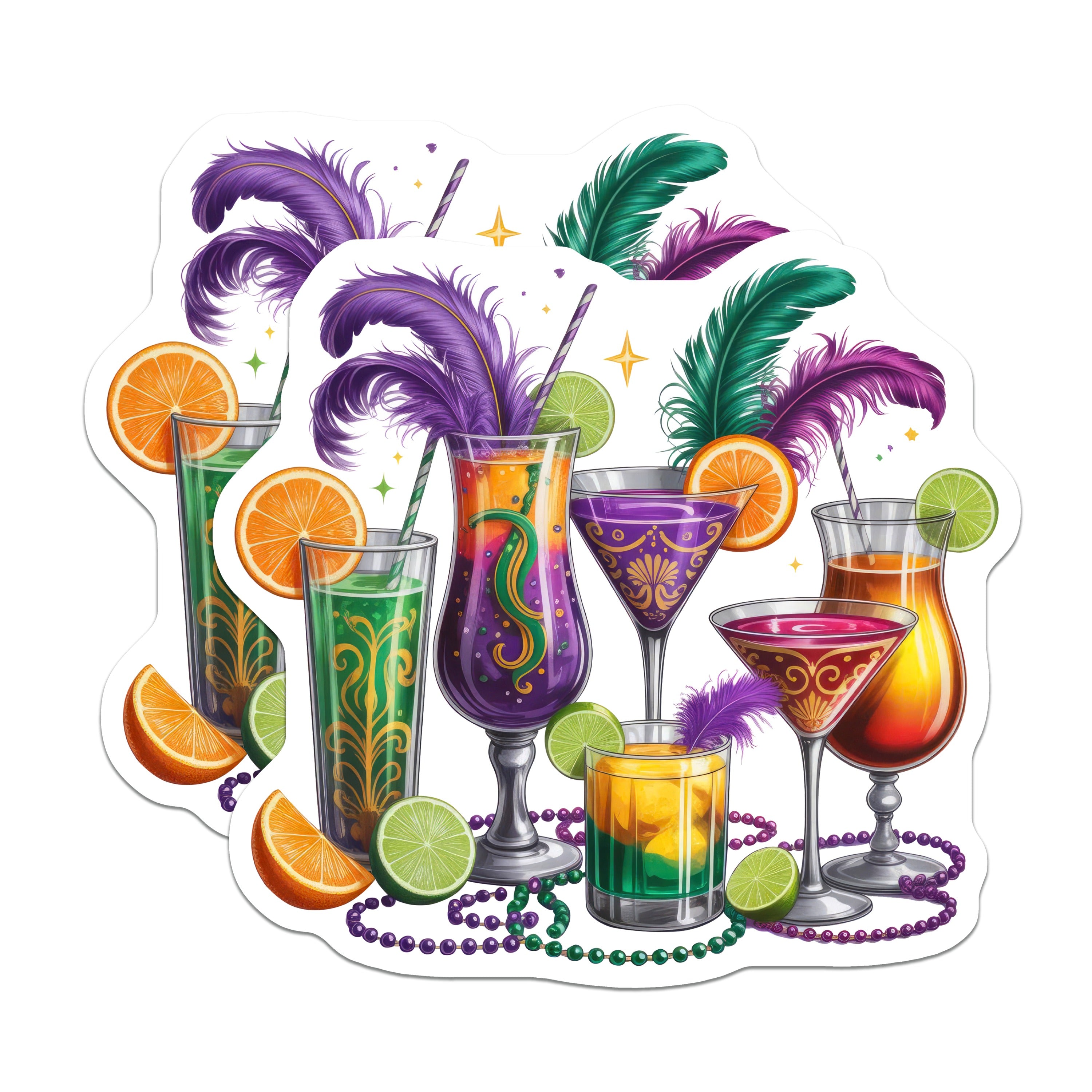 (2 Pack) Mardi Gras Cocktails Magnets - Festive Drinks Decor - New Orleans Party Supplies - Bar Cart Accessories - 5 Inches On Longest Side - Thick Durable Magnet - Made in USA - MAG38069