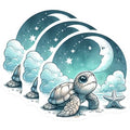 (3 Pack) Baby Turtle Decals - Moon Starfish - Ocean Sea Animal Laptop Decal - 3 Inches On Longest Side - Easy Peel & Apply - Made in USA - 3MCS0099