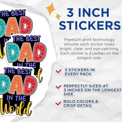 (3 Pack) Best Dad Decals - Fathers Day Decals - Cool Dad Vinyl Stickers - 3 Inches On Longest Side - Easy Peel & Apply - Made in USA - 3MCS6251
