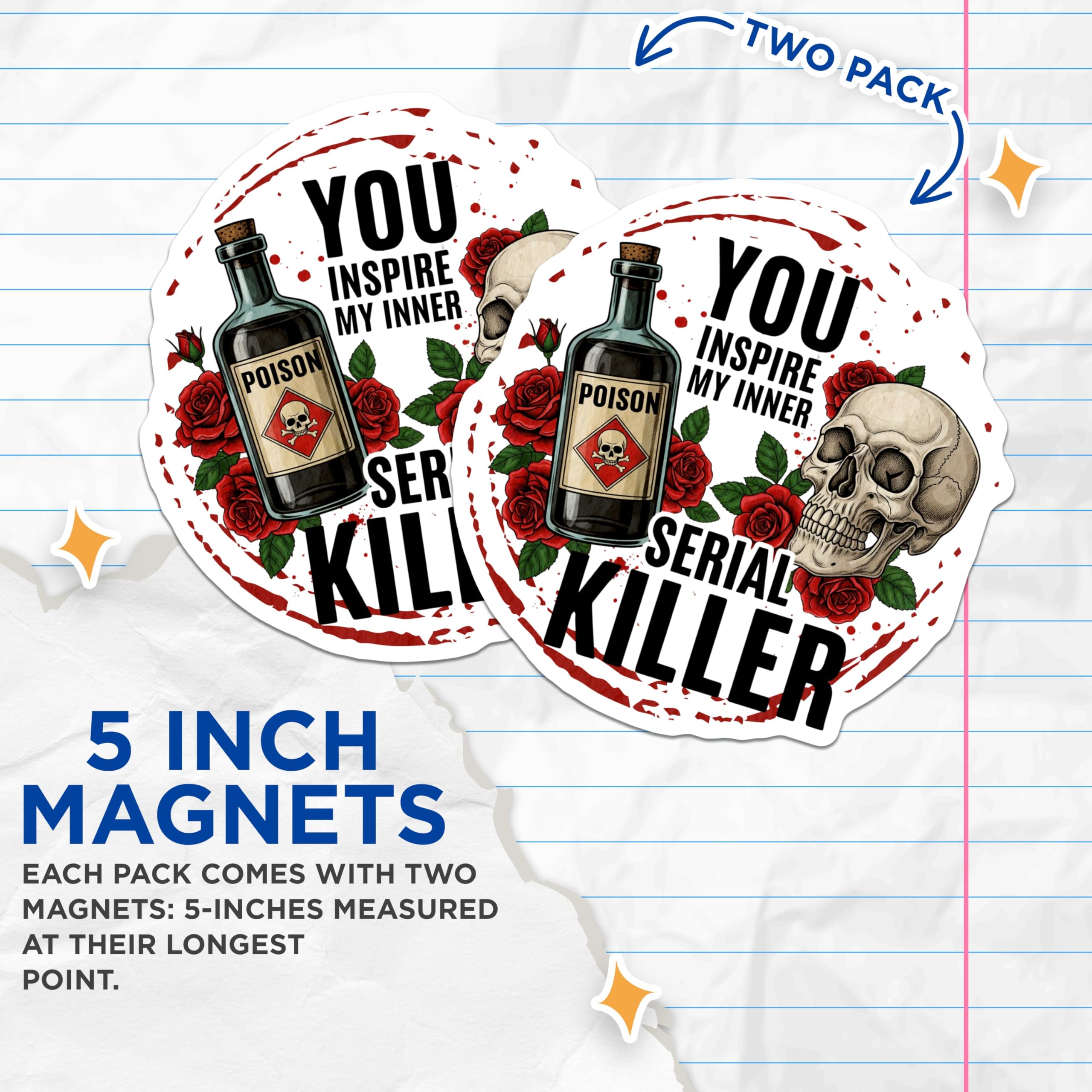 (2 Pack) Serial Killer Magnets - Inner Serial Killer Decor - Skull and Poison Magnets - 5" On Longest Side - Premium Magnet - for Cars, Refrigerators, Toolboxes, Lockers - Made in USA - MAG14270