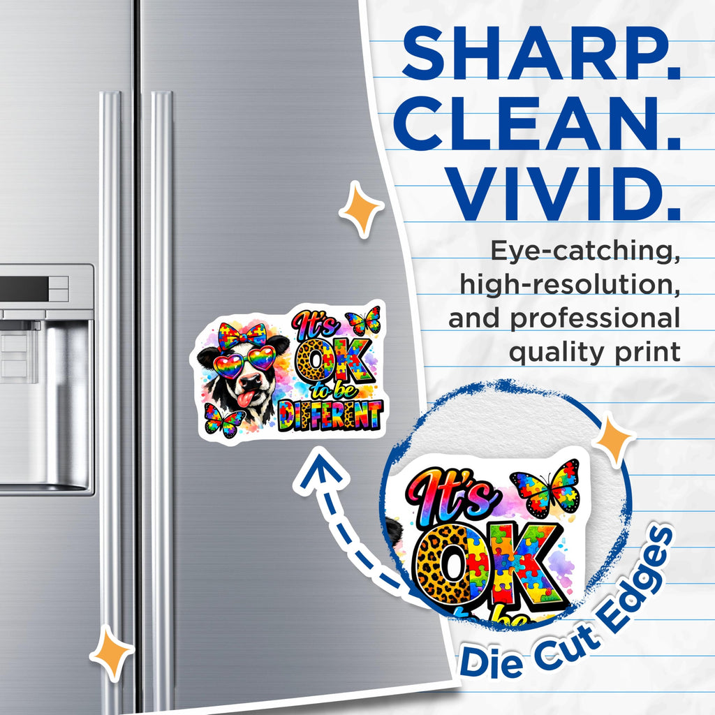 (2 Pack) Autism Awareness Magnets - Neurodiversity Acceptance Cow - It's OK to Be Different Butterfly Decor - 5 Inches On Longest Side - Thick Durable Magnet - Made in USA - MAG29401