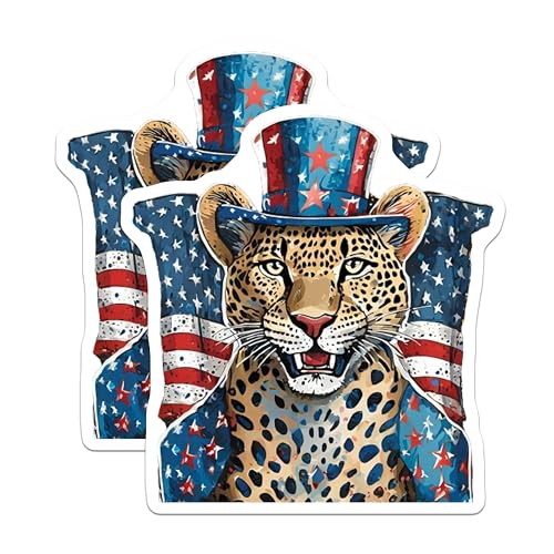 (2 Pack) Patriotic Leopard Magnets Magnets - Animal Art - Stars and Stripes Decor - 5" On Longest Side - Made in USA - Sticks to Refrigerators & Metal Surfaces - MAG8827