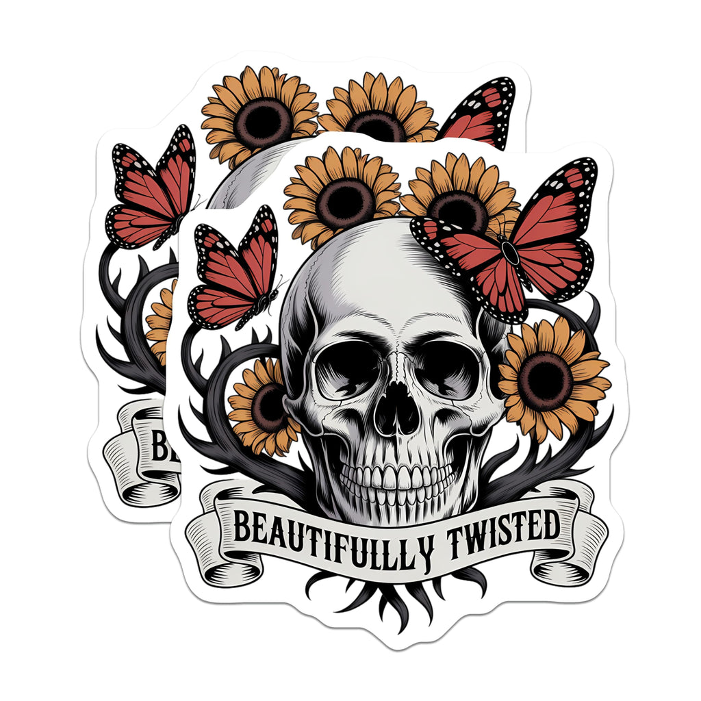 (2 Pack) Skull Monarch Butterfly Magnets - Sunflower Thorny Vine Decor - Gothic Art Refrigerator Decor - 5 Inches On Longest Side - Thick Durable Magnet - Made in USA - MAG21100