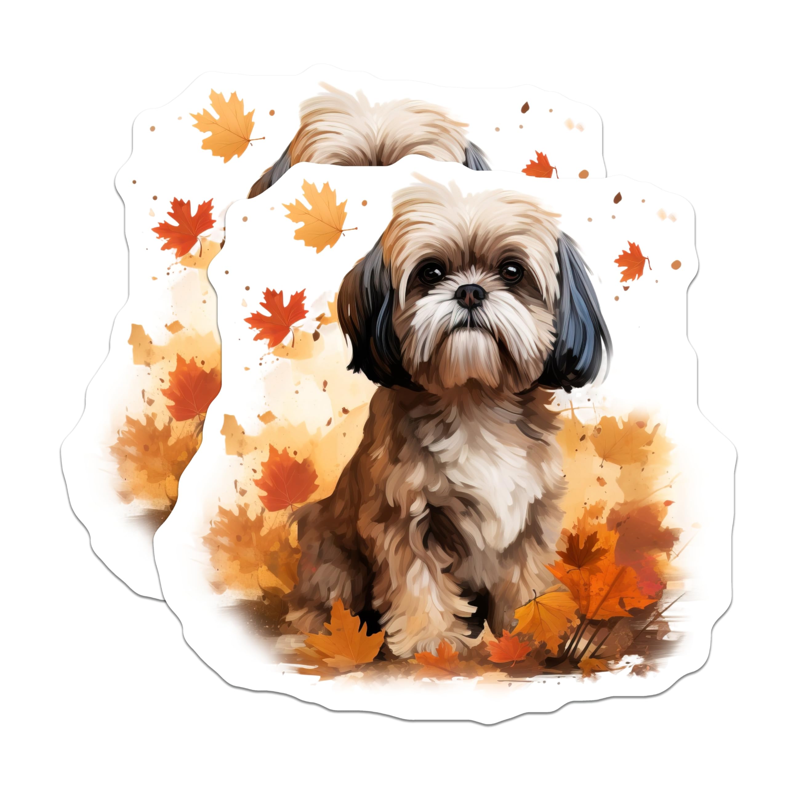 (2 Pack) Shih Tzu Dog Magnets - Autumn Fall Pet Decor - Cute Dog Lover Art - Watercolor Dog Breed - 5 Inches On Longest Side - Thick Durable Magnet - Made in USA - MAG30753