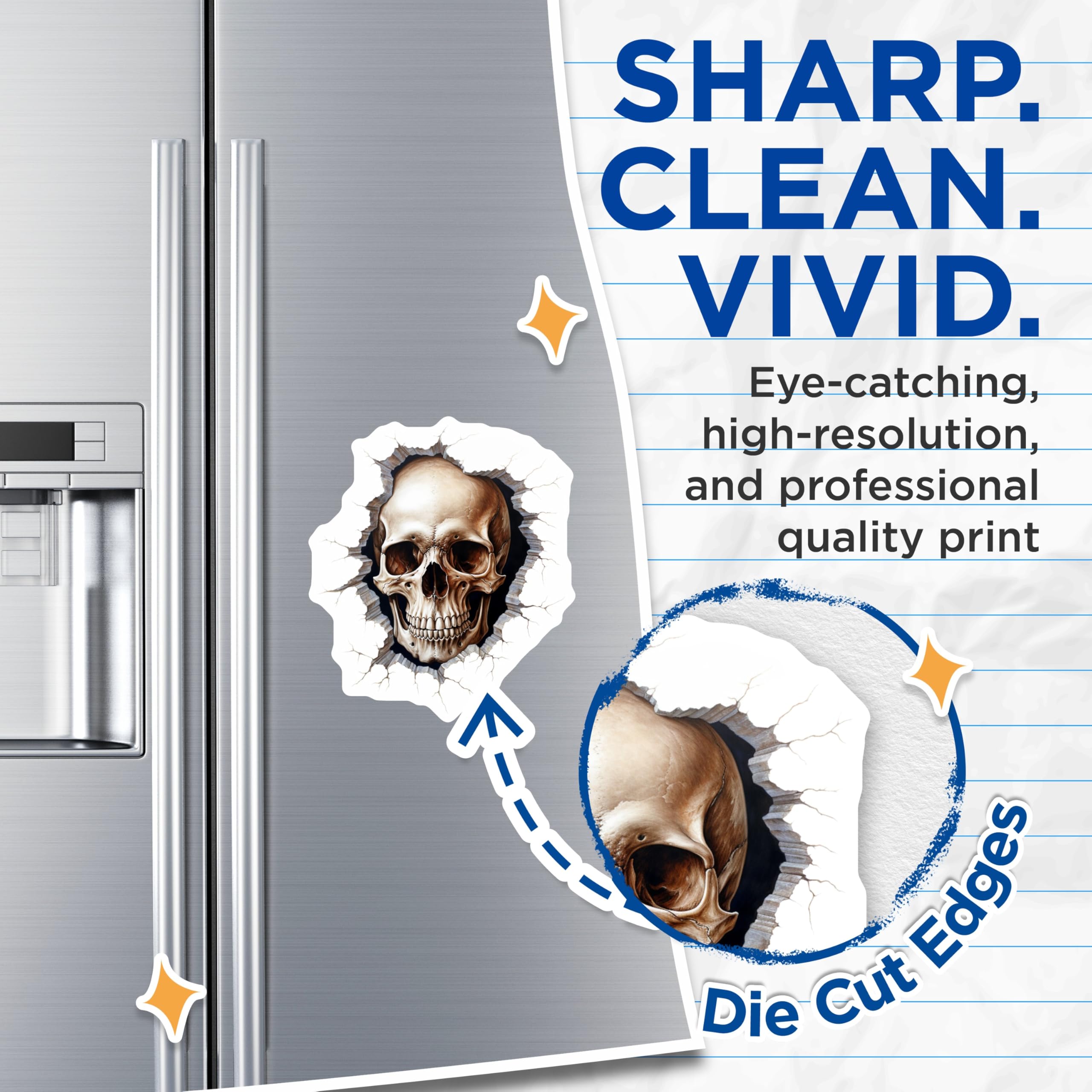 (2 Pack) Realistic Skull Magnets - Creepy Macabre Wall Illusion Art - Gothic Human Skeleton Decor - 5 Inches On Longest Side - Thick Durable Magnet - Made in USA - MAG20251