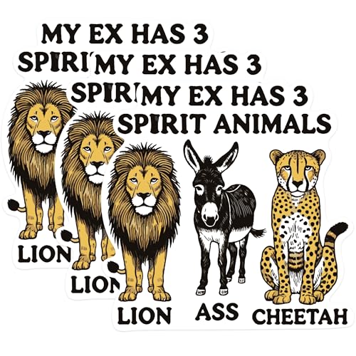 (3 Pack) My Ex Has Spirit Animals Decals - Funny Animal Lover Decals - Sarcastic Relationship Decal - 3 Inches On Longest Side - Easy Peel & Apply - Made in USA - 3MCS0959