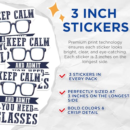 (3 Pack) Glasses Decals - Funny Eye Doctor - Need Glasses Design - 3 Inches On Longest Side - Easy Peel & Apply - Made in USA - 3MCS6849