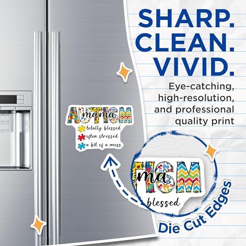 (2 Pack) Autism Mama Magnets Magnets - Totally Blessed Often Stressed Design - Inspirational Autism Awareness - 5" On Longest Side - Made in USA - Sticks to Refrigerators & Metal Surfaces - MAG8523