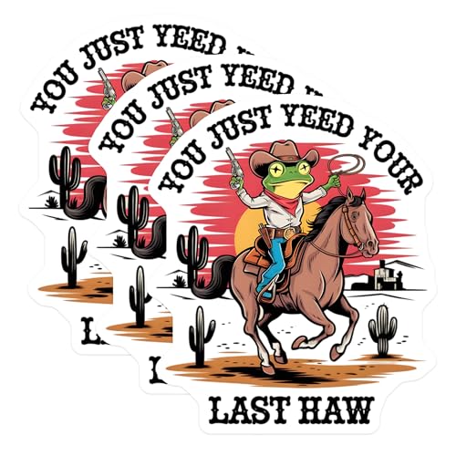 (3 Pack) Frog Cowboy Decals - Funny Western Sticker - Laptop Decal- 3 Inches On Longest Side - Easy Peel & Apply - Made in USA - 3MCS5451