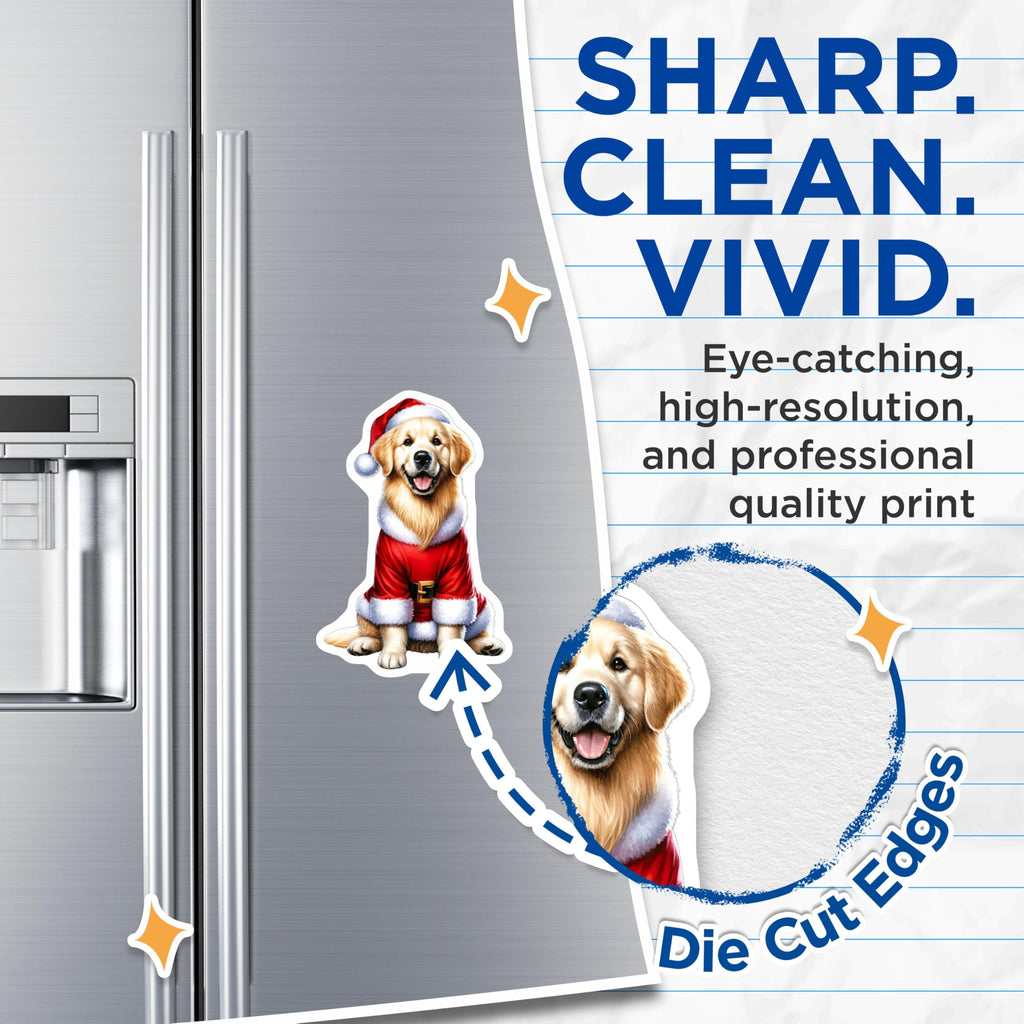 (2 Pack) Golden Retriever Santa Claus Dog Magnets - Festive Christmas Animal Decor - Refrigerator Holiday Pet Accent - 5 Inches On Longest Side - Thick Durable Magnet - Made in USA - MAG23300