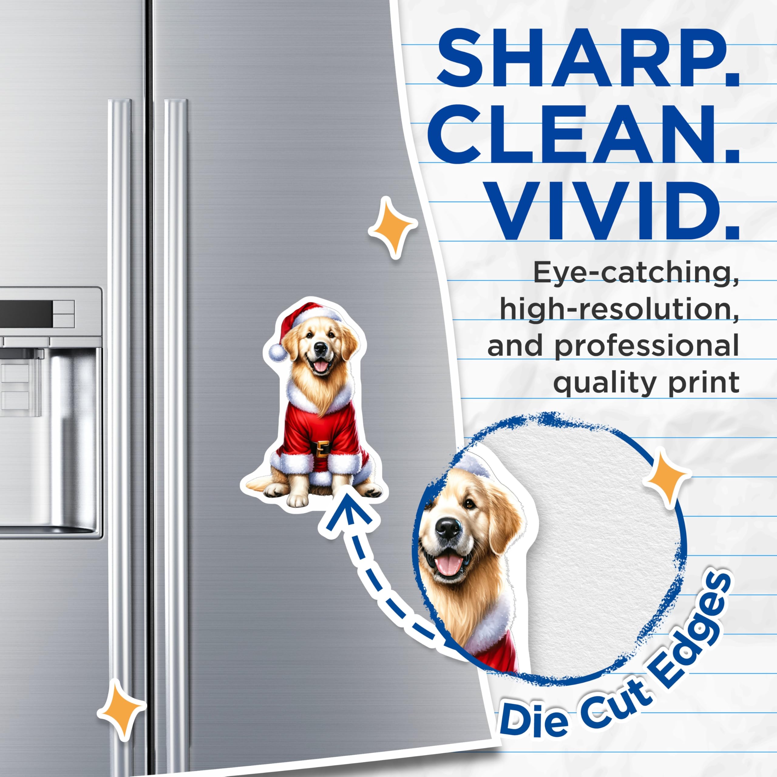 (2 Pack) Golden Retriever Santa Claus Dog Magnets - Festive Christmas Animal Decor - Refrigerator Holiday Pet Accent - 5 Inches On Longest Side - Thick Durable Magnet - Made in USA - MAG23300