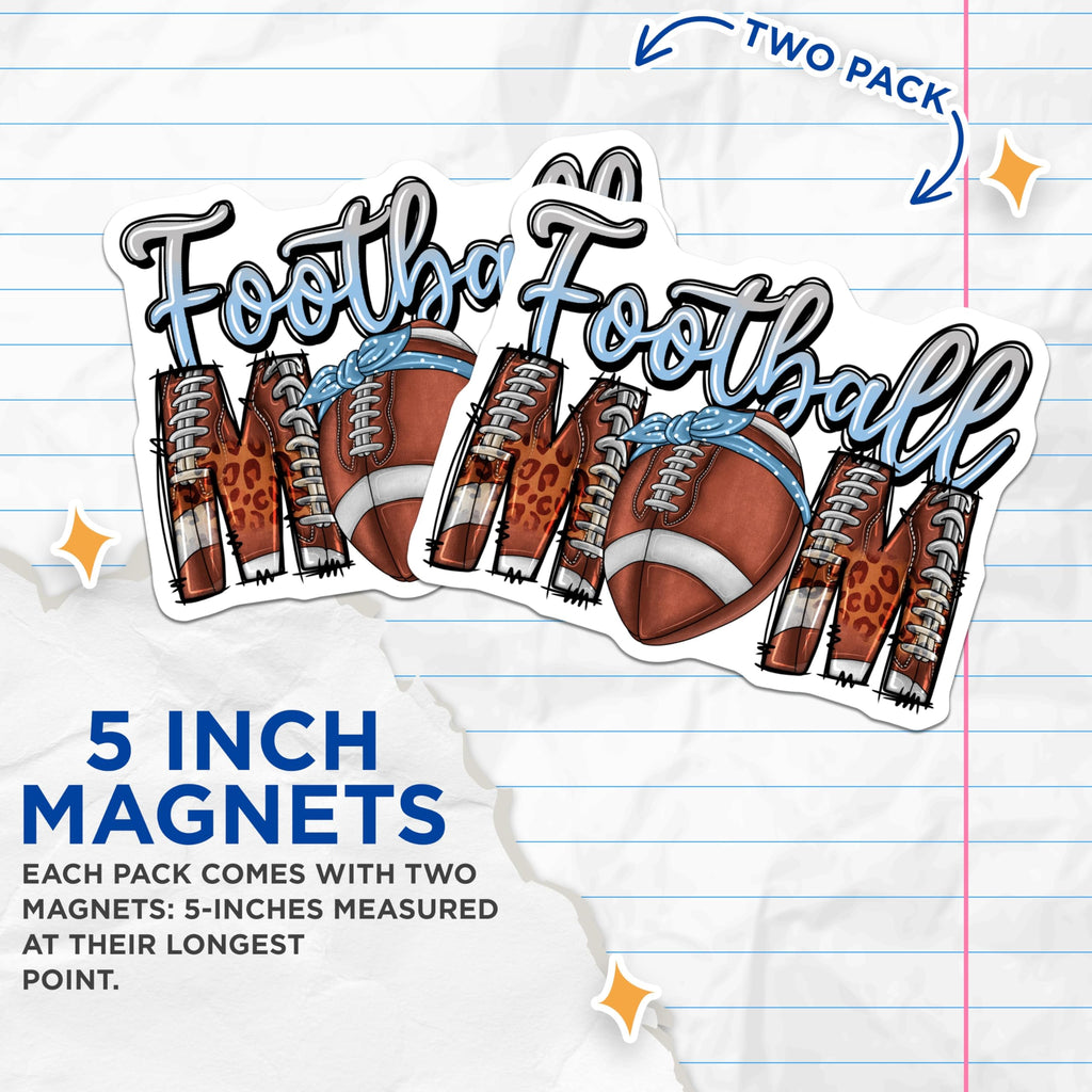 (2 Pack) Football Mom Magnets - Leopard Print Game Day - Proud Mom Accessories - 5 Inches On Longest Side - Thick Durable Magnet - Made in USA - MAG29889