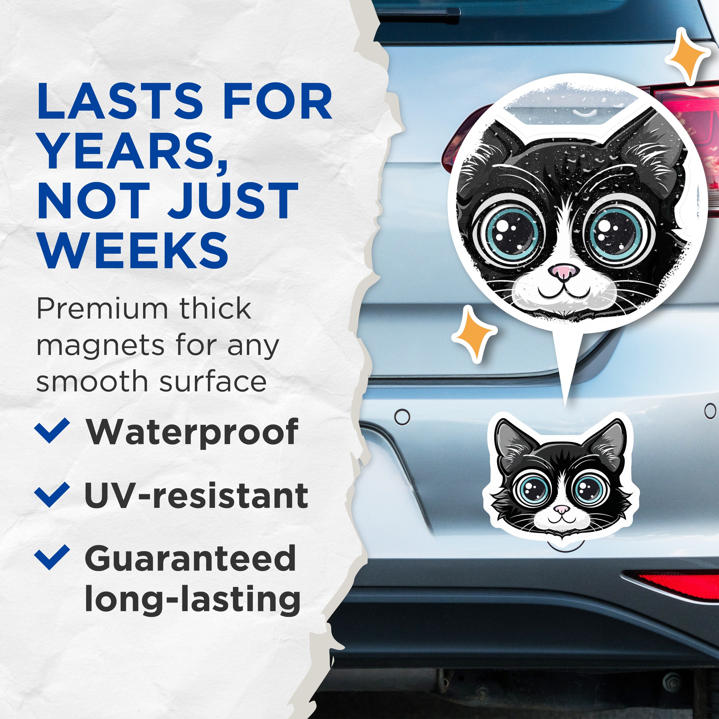 (2 Pack) Cute Cat Magnets - Kawaii Big Eye Kitten Magnets - Pet Lover Refrigerator Decor - Feline Friend Accessory - 5 Inches On Longest Side - Thick Durable Magnet - Made in USA - MAG36044