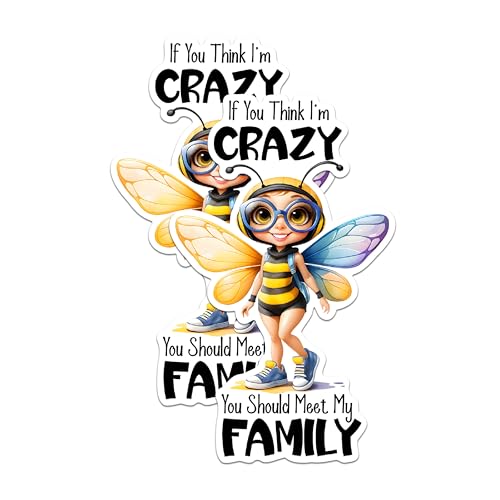 (2 Pack) Funny Crazy Family Stickers - Meet My Family Stickers - Humorous Bee Character Stickers - 5" On Longest Side - Sticks to Any Smooth Flat Surface - Made in USA - BMCS2934
