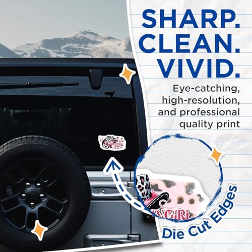 (2 Pack) Cowgirl Up Stickers - Western Theme Stickers - Pink Leopard Print Stickers - 5" On Longest Side - Sticks to Any Smooth Flat Surface - Made in USA - BMCS3148