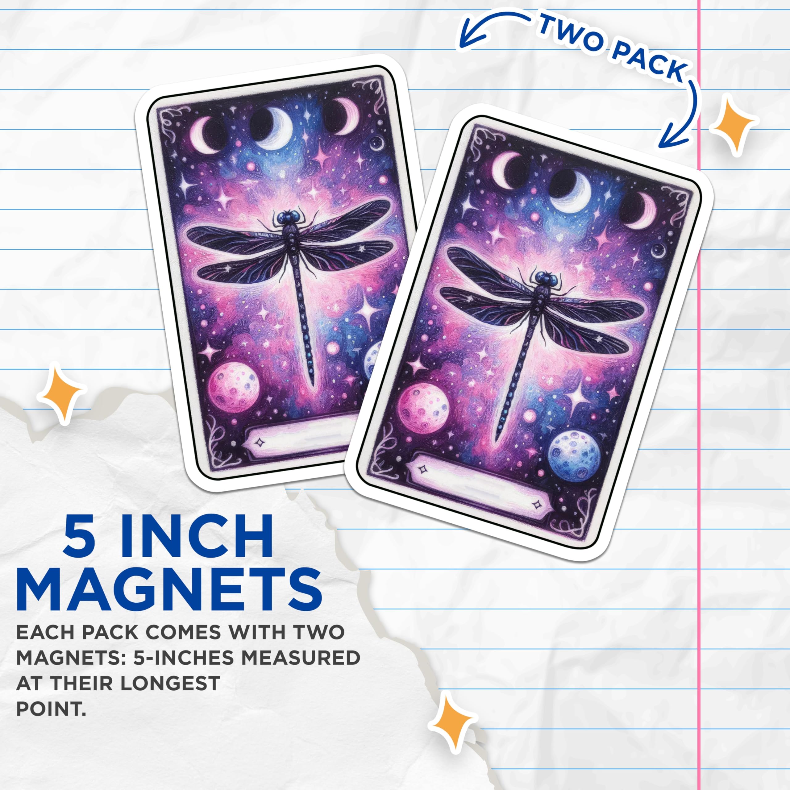 (2 Pack) Dragonfly Magnets - Celestial Cosmic Moon Phase - Mystical Insect Art Decor - 5 Inches On Longest Side - Thick Durable Magnet - Made in USA - MAG20828