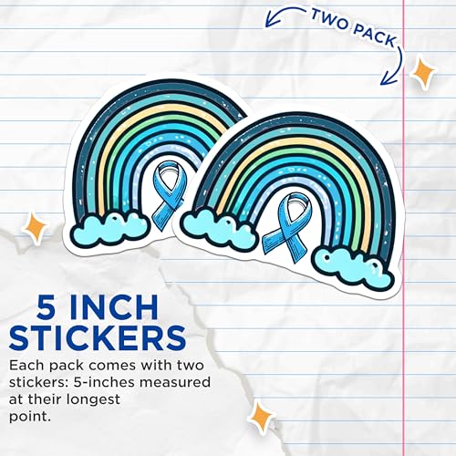 (2 Pack) Autism Awareness Stickers - Rainbow Ribbon Stickers - Support Stickers - 5" On Longest Side - Sticks to Smooth Flat Surfaces - Made in USA - BMCS3826