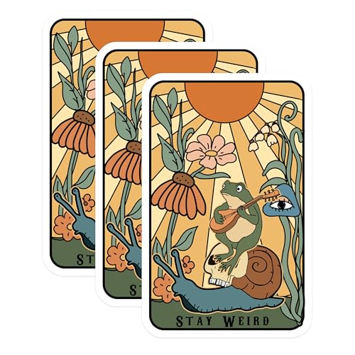 (3 Pack) Stay Weird Decals - Frog Skull Snail Art - Boho Laptop Decals - 3 Inches On Longest Side - Easy Peel & Apply - Made in USA - 3MCS4650