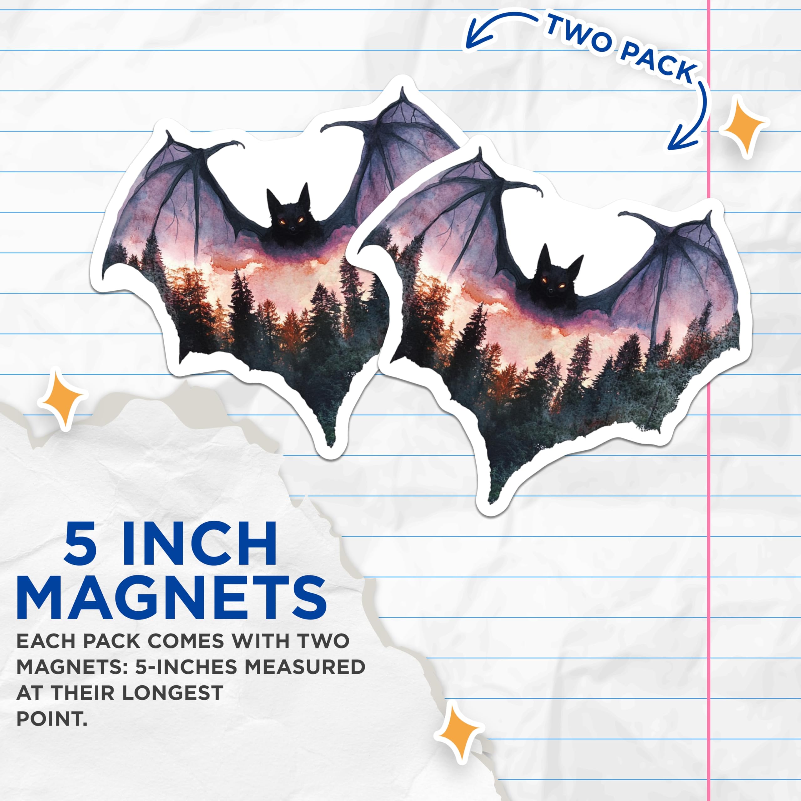 (2 Pack) Bat Forest Magnets - Spooky Tree Scene - Halloween Refrigerator Decor - 5" On Longest Side - Premium Magnet - for Cars, Refrigerators, Toolboxes, Lockers - Made in USA - MAG14735