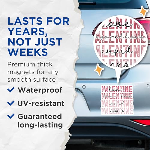 (2 Pack) Valentine Magnets - Love Magnets - Hugs and Kisses Magnets - Cupid Magnets - XOXO Magnets - 5" On Longest Side - for Cars, Refrigerators, Toolboxes, Lockers - Made in USA BMCS3067
