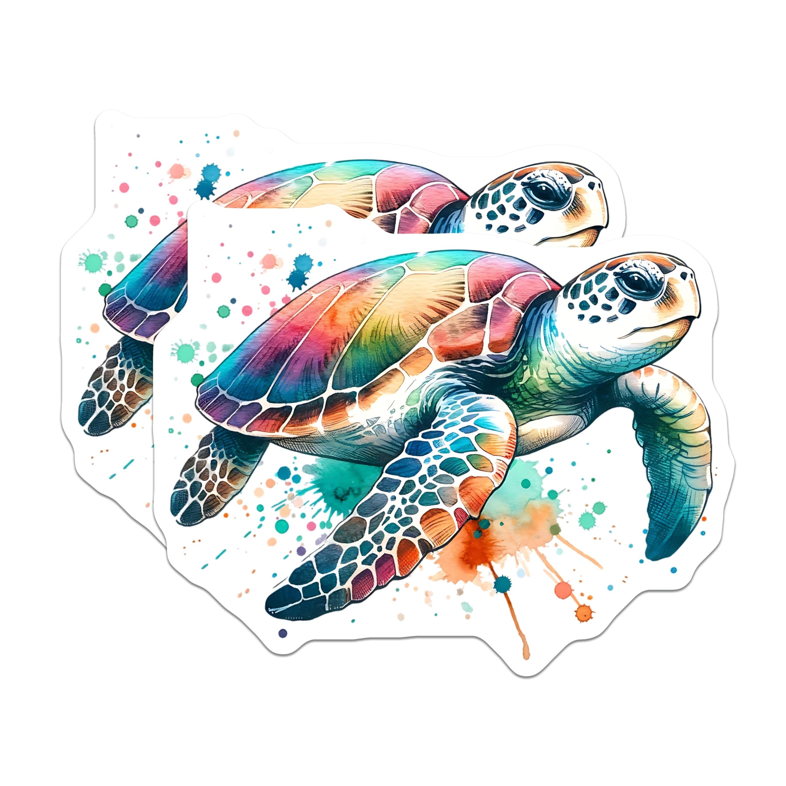 (2 Pack) Sea Turtle Magnets - Watercolor Turtle Art - Colorful Fridge Magnets - 5" On Longest Side - Premium Magnet - for Cars, Refrigerators, Toolboxes, Lockers - Made in USA - MAG15467