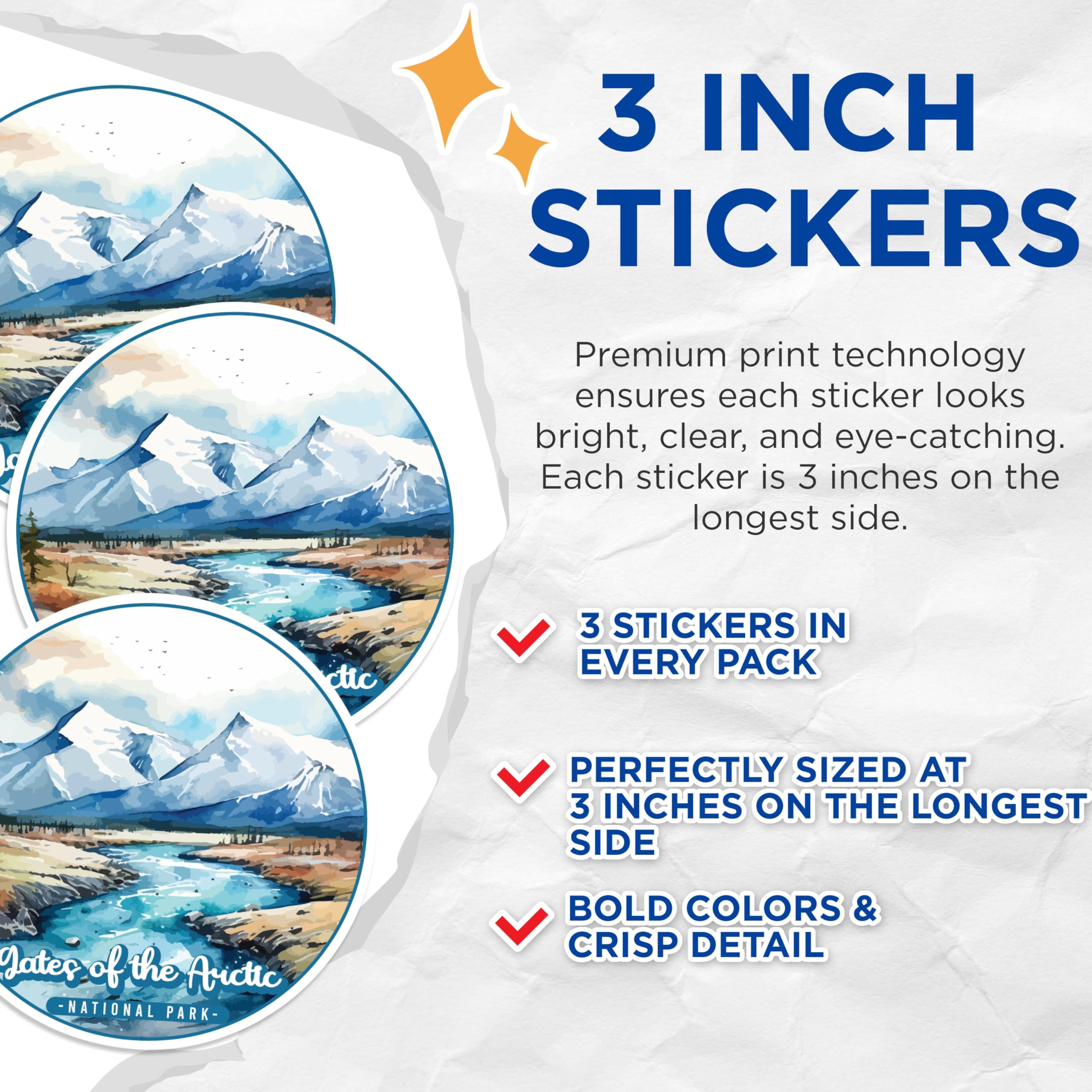 (3 Pack) Gates of Arctic Decals - National Park Decal - Laptop Decals - 3 Inches On Longest Side - Easy Peel & Apply - Made in USA - 3MCS0462