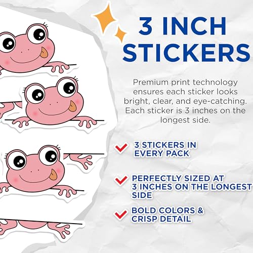 (3 Pack) Frog Decals - Pink Frog - Cute Animal Decals- 3 Inches On Longest Side - Easy Peel & Apply - Made in USA - 3MCS5421