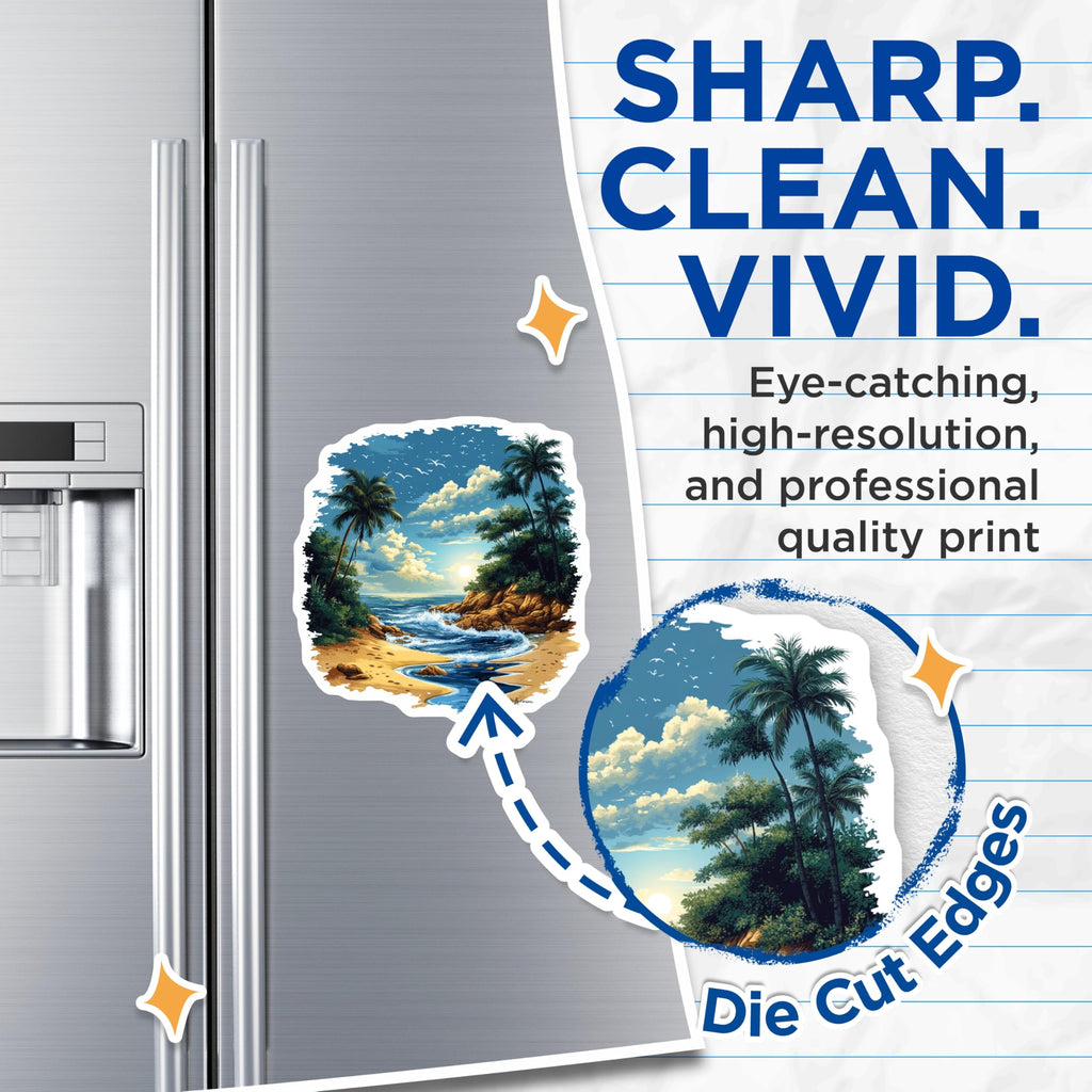 (2 Pack) Tropical Beach Magnets - Ocean Scene Palm Tree - Vacation Souvenir Sunny Seascape - 5 Inches On Longest Side - Thick Durable Magnet - Made in USA - MAG26465