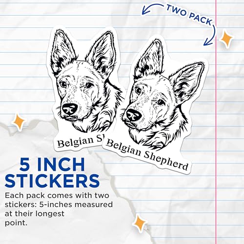 (2 Pack) Belgian Shepherd Stickers - Dog Breed Decals - Pet Lover Stickers - 5" On Longest Side - Sticks to Smooth Flat Surfaces - Made in USA - BMCS4018